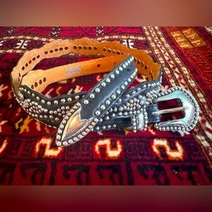 Justin/Brighton collab - Rhinestone Studded Black Leather Belt